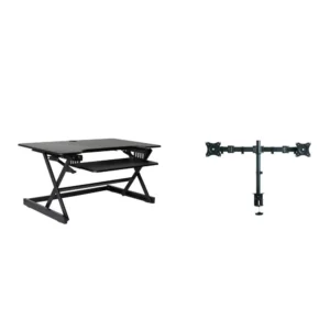 Rocelco 40" Large Height Adjustable Standing Desk Converter with Dual Monitor Mount BUNDLE - Quick Sit Stand Up Computer Workstation Riser - Retractable Keyboard Tray - Black (R DADRB-40-DM2)