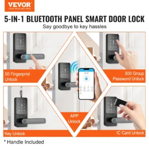 VEVOR Smart Lock, 5-in-1 Smart Door Knob, Fingerprint Deadbolt with App Control, Bluetooth Smart Lock, Keyless Entry Door Lock with Handle, Biometric Door Lock, Keypad Digital Door Lock for Front Door